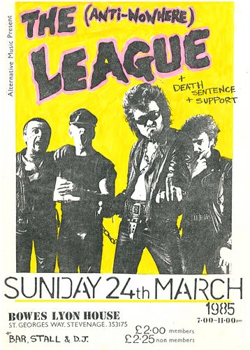 ANTI-NOWHERE LEAGUE - ALTERNATIVE MUSIC PRESENTS - A3 GIG POSTER (24th MARCH 1985) (EX) (D1)